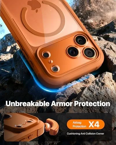 The orange Diaclara case on a phone during a controlled drop test onto a wood floor