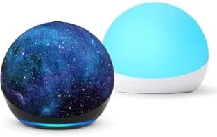Close up of the Echo Glow lamp showing its touch controls and color options