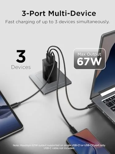 Close look at the Lenovo 67W USB-C Charger, 3-Port Multi-Device Fast Charging, Advanced GaN build quality