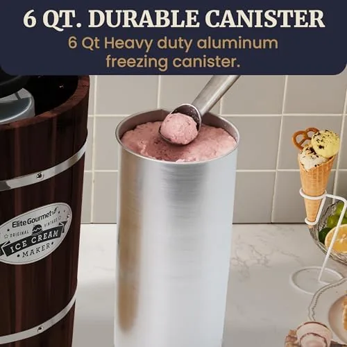 Another view of the Elite Gourmet EIM949 6Qt Old Fashioned Walnut Wood Bucket Ice