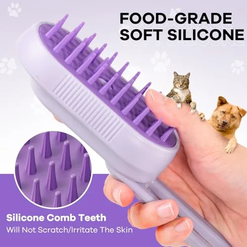 The brush collecting loose fur from a long haired cat during grooming