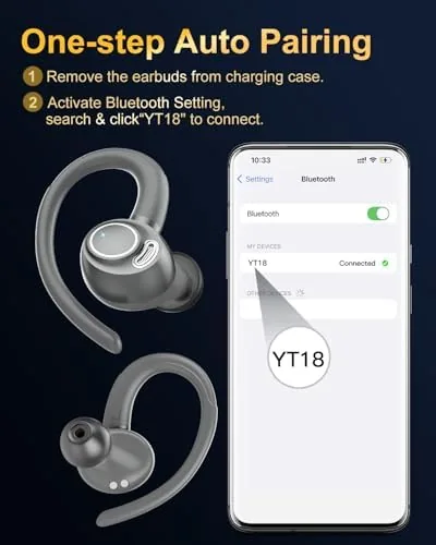 Detail shot of the Wireless Earbuds, Bluetooth 5.4 Headphones Sport Over Ear Buds With features