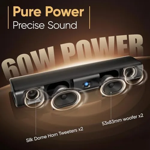Detail shot of the Saiyin 60W Bluetooth Sound Bar for Smart TV, TV-ARC/Optical/AUX | features