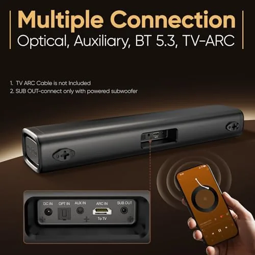 The Saiyin 60W Bluetooth Sound Bar for Smart TV, TV-ARC/Optical/AUX | in real use