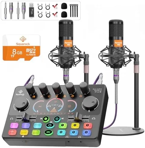 Overview of the Podcast Equipment Bundle for 2, Audio Mixer with 8GB Memory
