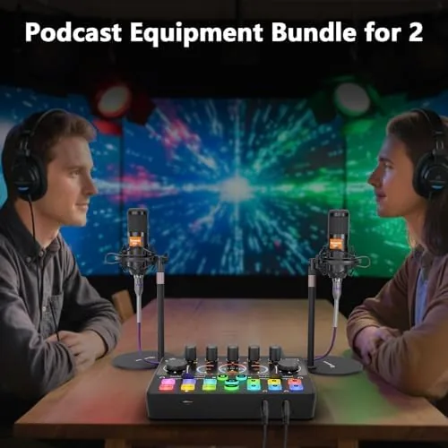 Another view of the Podcast Equipment Bundle for 2, Audio Mixer with 8GB Memory