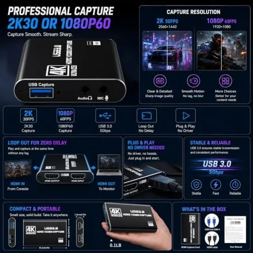 Close look at the Guermok USB 3.0 HDMI Capture Card, 1080P 60FPS & 2K30 build quality