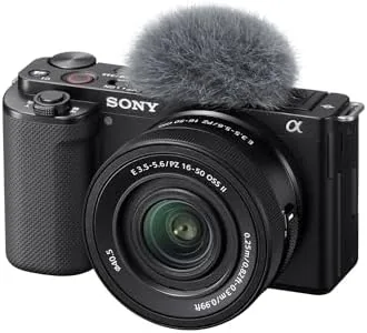 The Sony ZV-E10 with the 16-50mm OSS II kit lens on a desk