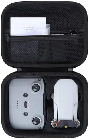 The closed storage case for the DJI Mini 4K sitting on a table