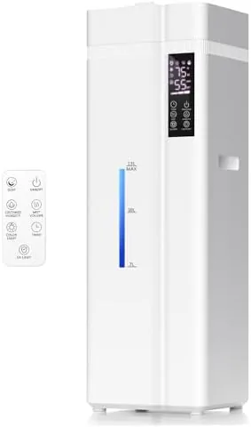 The 13L humidifier standing on a bedroom floor with its top fill opening open