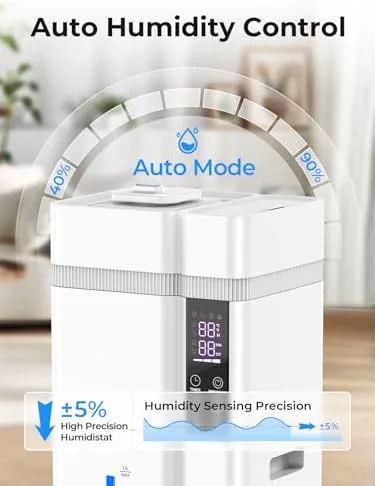 The humidifier running at night in a bedroom with the dimmed sleep mode display
