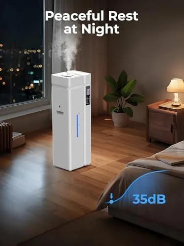 The 13L humidifier next to a small countertop humidifier for a size comparison