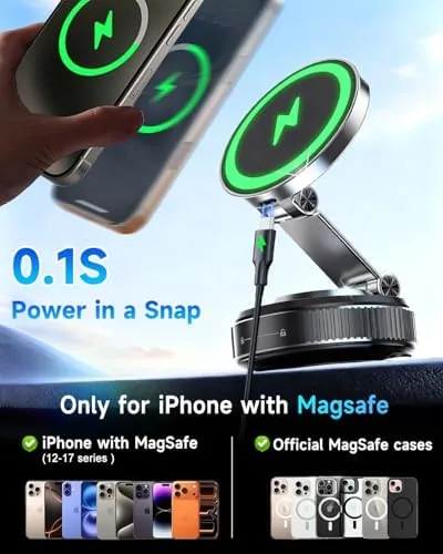 The mount attached to a windshield with the phone in landscape orientation