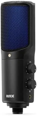 A close view of the gain control and filter switches on the microphone body