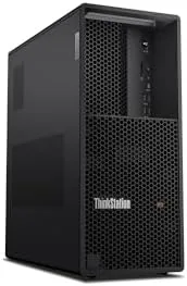 The Lenovo ThinkStation P3 Tower standing on a desk with its front panel visible