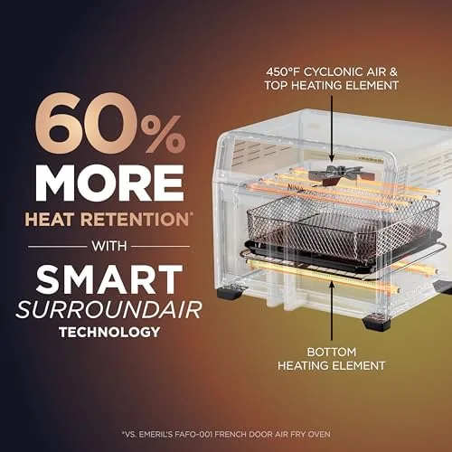 The Ninja air fryer oven next to a basket air fryer showing the difference in cooking capacity