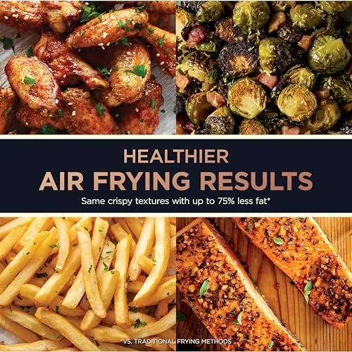 A full meal cooked on both racks including chicken, roasted vegetables, and a baked dessert