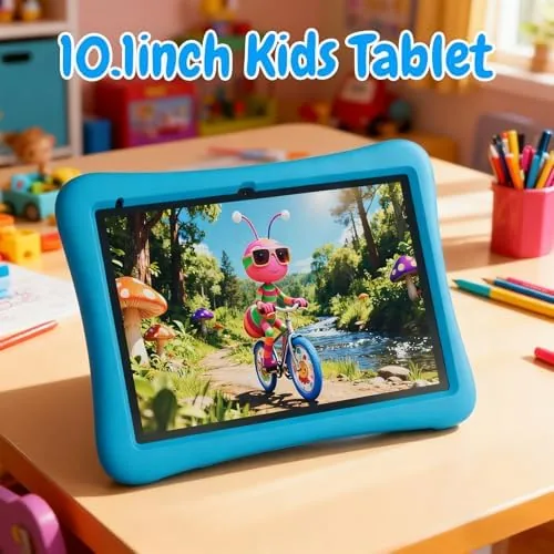 Close look at the ZZB 10 Inch Android 15 Tablet for Kids with Case build quality