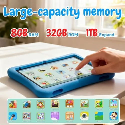 Detail shot of the ZZB 10 Inch Android 15 Tablet for Kids with Case features