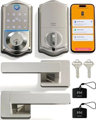 Veise VE017-B Fingerprint Smart Lock with 2 Lever Handles Set, Satin Nickel | App Review: Tested and Rated