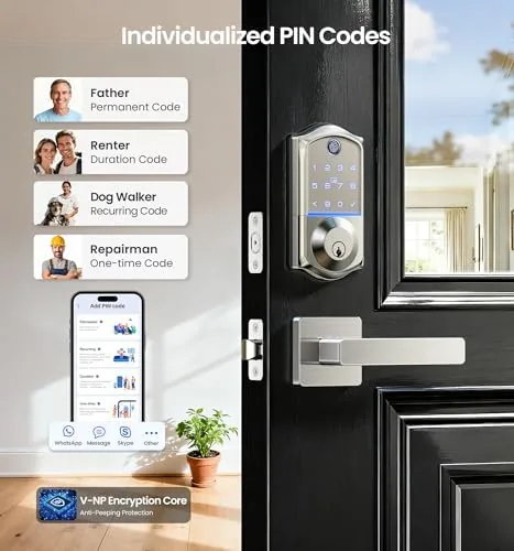 The Veise VE017-B Fingerprint Smart Lock with 2 Lever Handles Set in real use