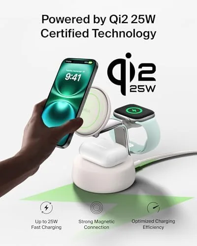 Another view of the Belkin Qi2.2 25W Wireless Fast Charging Station, 3 in 1
