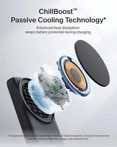 Detail shot of the Belkin Qi2.2 25W Wireless 2 in 1 Foldable Fast Charging features