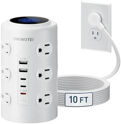 Tower Power Strip with 1 Dedicated PD 20W Fast-Charging Port, 12 Outlets, 5 USB Review: Tested and Rated