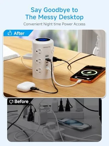 The Tower Power Strip with 1 Dedicated PD 20W Fast-Charging Port in real use