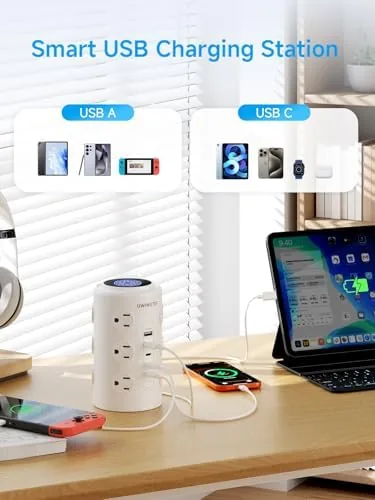 Another view of the Tower Power Strip with 1 Dedicated PD 20W Fast-Charging Port