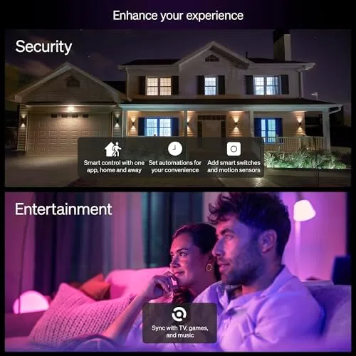 The Hue app on a phone showing scenes, routines, and the room controls