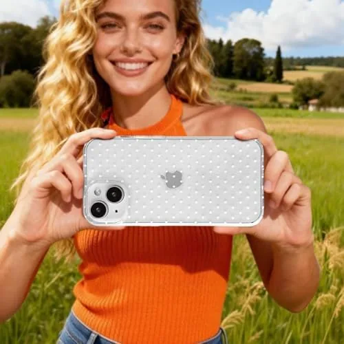 The QLTYPRI Cute Polka Dot Phone Case for iPhone 15, Clear compared in context