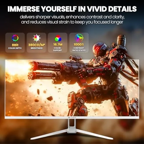The monitor displaying a wide gaming scene across the full 34 inch panel