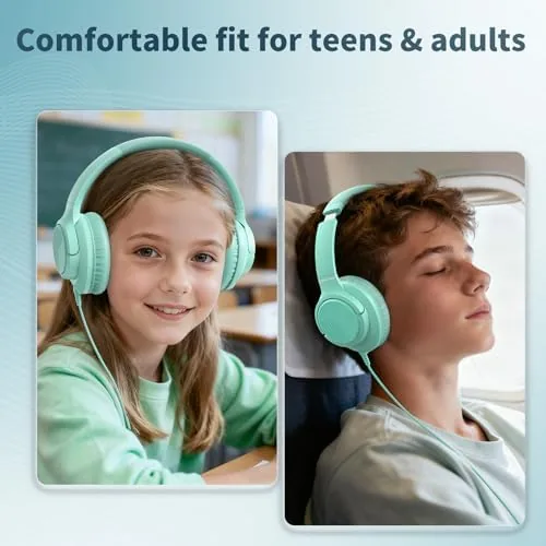 The Headphones Wired with Microphone for School, 3.5mm Corded Headphones, Green in real use