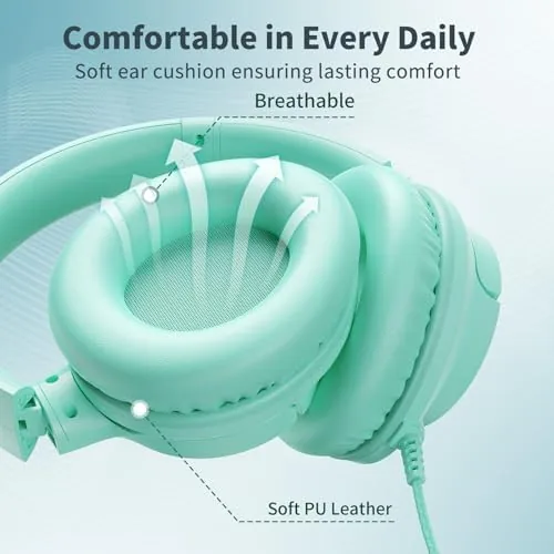 The Headphones Wired with Microphone for School, 3.5mm Corded Headphones, Green compared in context