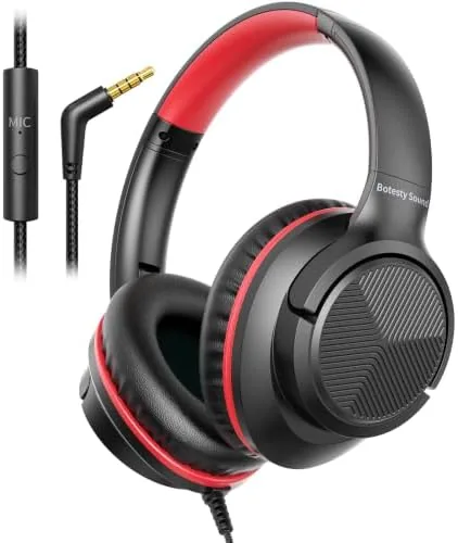 Wired Headphones with Microphone for School, 3.5mm Headphones, Black Red | Wired Over Ear Review: Tested and Rated