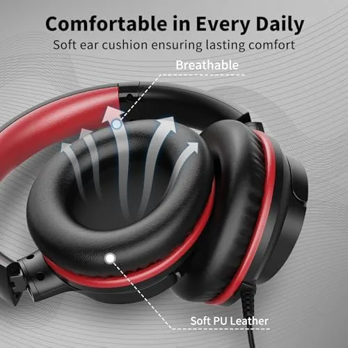 The Wired Headphones with Microphone for School, 3.5mm Headphones, Black Red compared in context