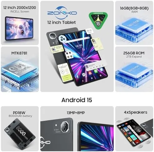 Close look at the Tablet 12 inch Large Screen, Android 15 Tablet 16GB RAM build quality