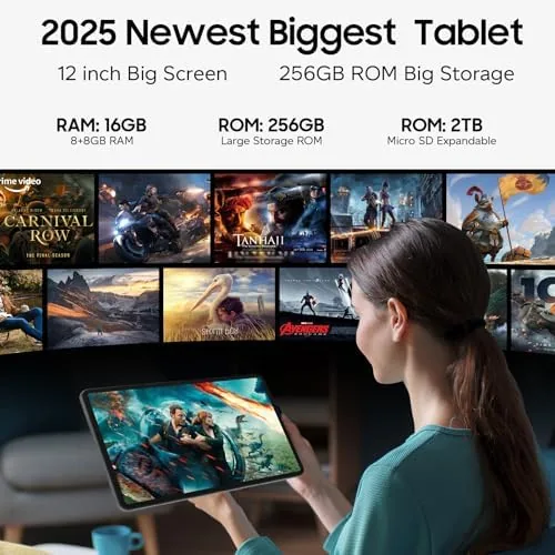 Detail shot of the Tablet 12 inch Large Screen, Android 15 Tablet 16GB RAM features