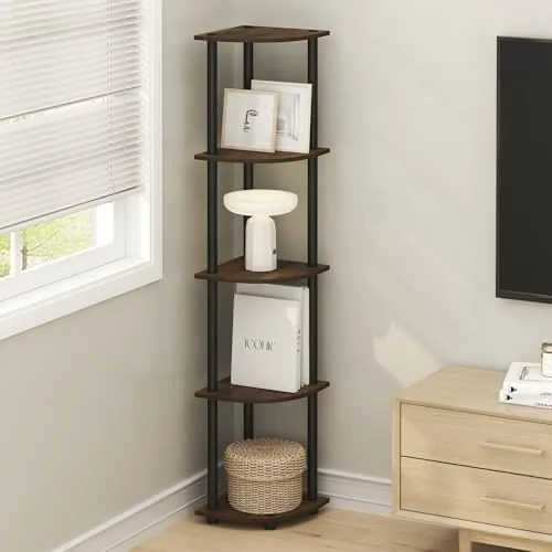 Close look at the Furinno Turn-N-Tube Corner Shelf, 5-Tier Corner Bookshelf, Open Storage Shelves build quality