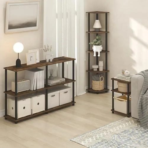 Another view of the Furinno Turn-N-Tube Corner Shelf, 5-Tier Corner Bookshelf, Open Storage Shelves