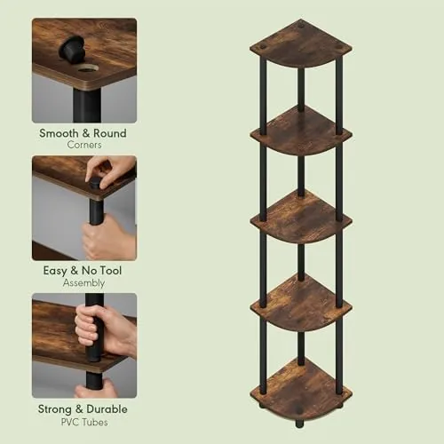The Furinno Turn-N-Tube Corner Shelf, 5-Tier Corner Bookshelf, Open Storage Shelves compared in context