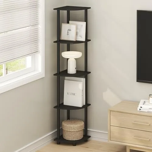 Close look at the Furinno Turn-N-Tube Corner Shelf, 5-Tier Corner Bookshelf, Open Storage Shelves build quality