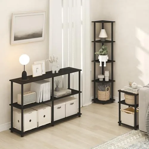 Another view of the Furinno Turn-N-Tube Corner Shelf, 5-Tier Corner Bookshelf, Open Storage Shelves