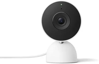 Close up of the Nest Cam Indoor lens, status light, and rounded housing