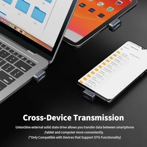 Detail shot of the UnionSine USB C Flash Drive 128GB, SSD-Stick for iPhone 15/16/17 features
