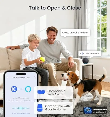 A finger on the Veise fingerprint reader with the deadbolt releasing and the door opening