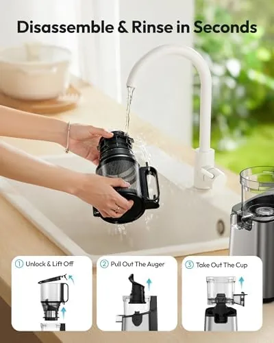 The EUHOMY juicer next to a standard narrow feed masticating model
