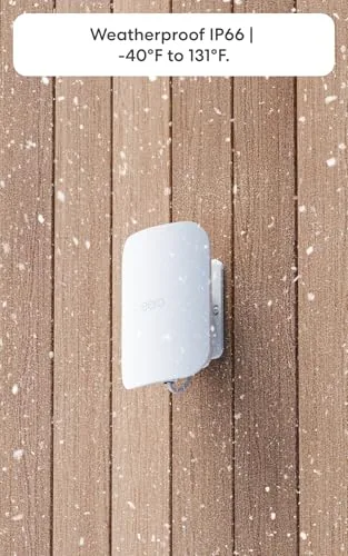 Detail shot of the Amazon eero Outdoor 7 dual-band mesh wifi system (newest model) features