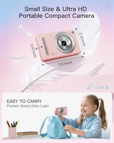 A child photographing a birthday party scene with the pink camera